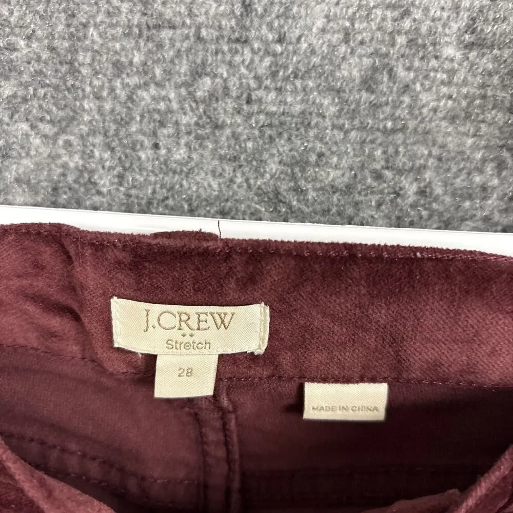 J.CREW Pants Womens Size 28 Plum Burgundy Velvet Skinny Fall Winter Staple